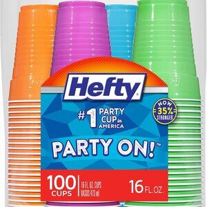 Party On Disposable Plastic Cups, Assorted, 16 Ounce, 100 Count
